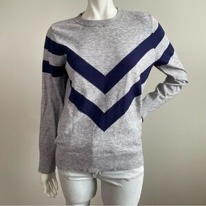 CENTRAL PARK WEST Gray & Navy Blue Chevron Stipe Sweater